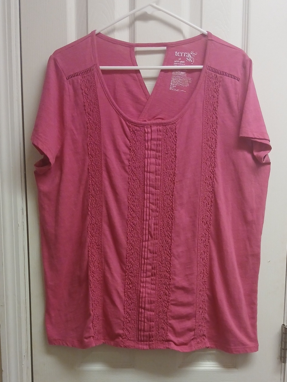 Terra & Sky Rose-Pink Short Sleeve Lace-Panel Tee Size 1X